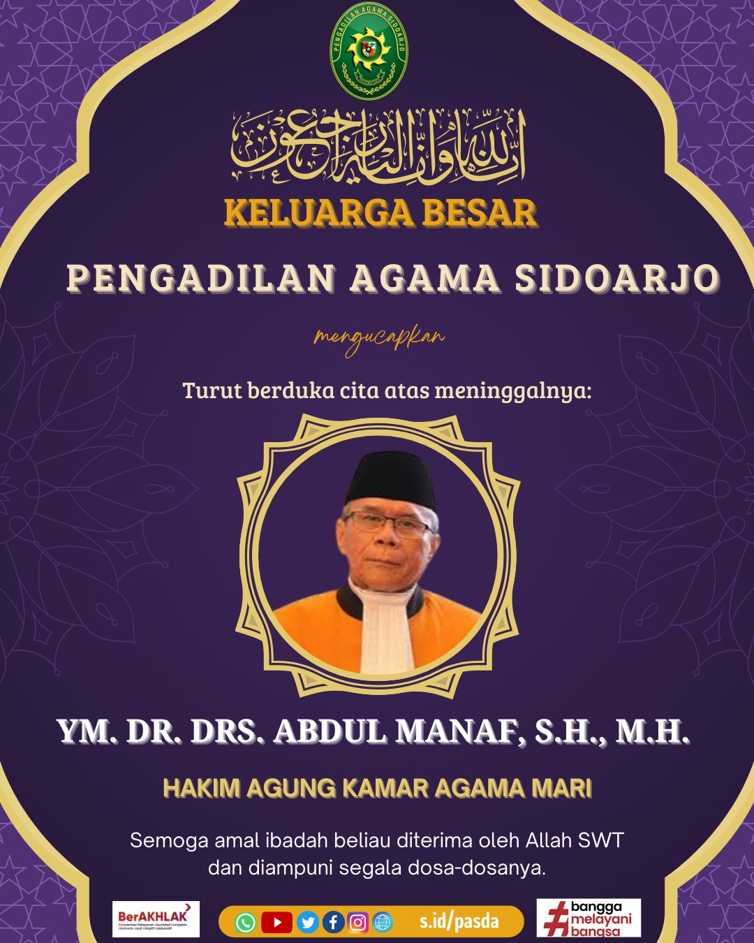 20250528 Ucapan duka hakim agung manaf
